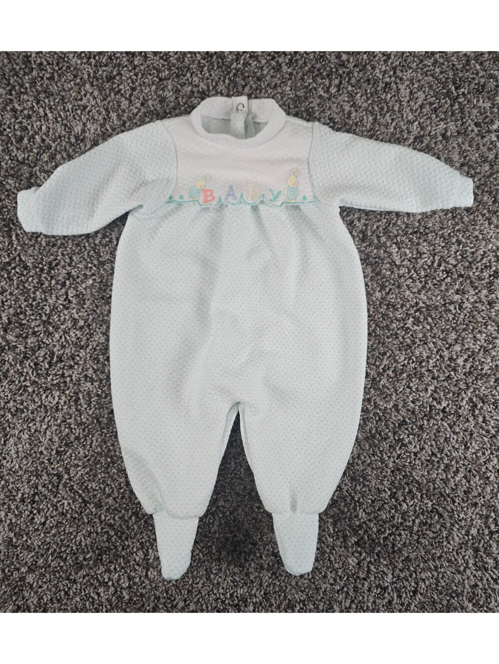 Vtg Carters Sz 3-6M long-sleeved baby footie bubble sleeper White Embroidered